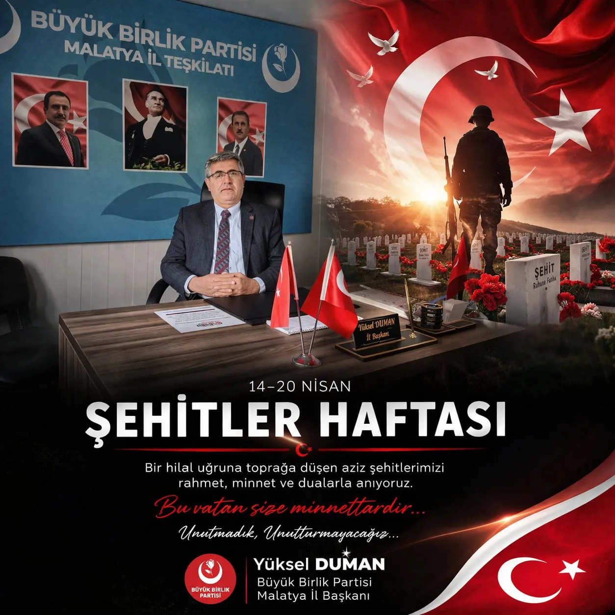 BBP Malatya İl Başkanı Yüksel Duman: “Şehitlerimizi Rahmet ve Minnetle Anıyoruz”