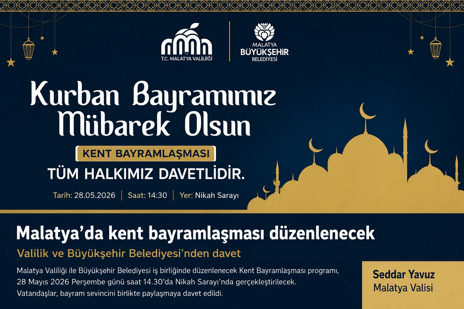 Vali Seddar Yavuz’dan Malatyalılara Kent Bayramlaşması daveti